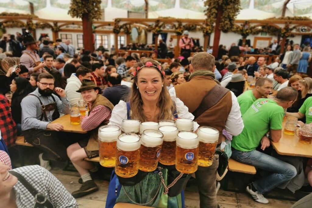 oktoberfest, woman holding beers